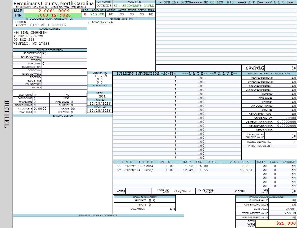 Property Card System Perquimans County North Carolina - View Card